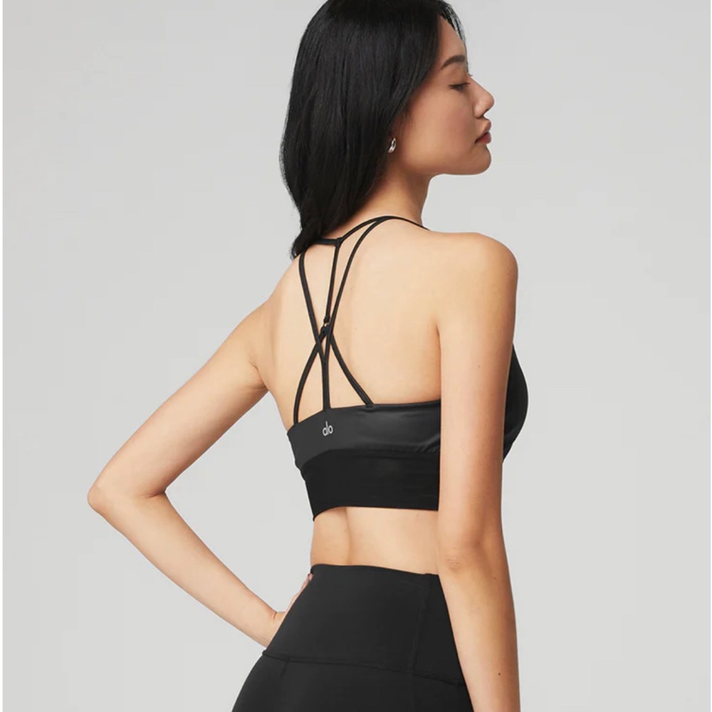Alo Yoga Black Glossy Lavish Sports Bra XXS-XS